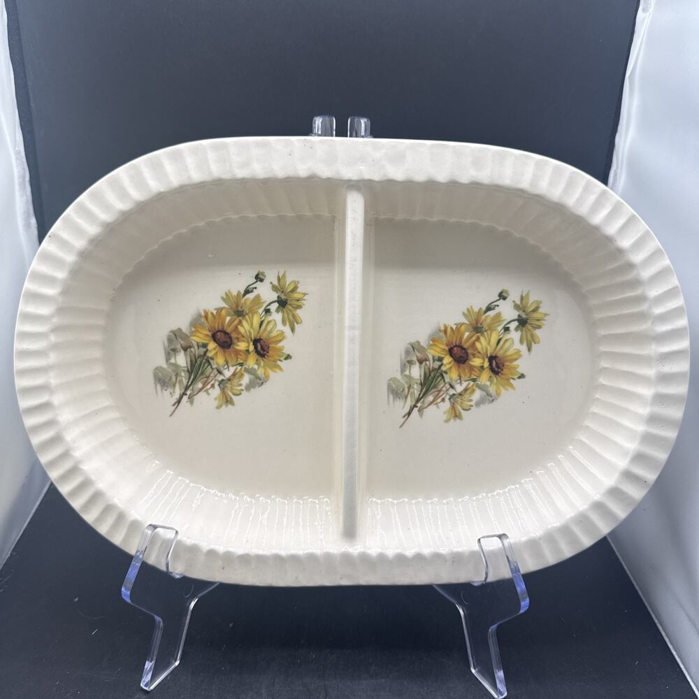 Vintage Treasure Craft Wildflower 12” Divided Serving Dish Oval Ceramic USA